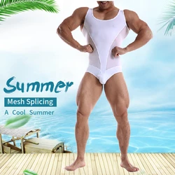 Summer Men One-piece Swimwear BOYTHOR Swimsuit Sleeveless Mesh Splicing Swimming Shorts   Wetsuit Bathing Suit Beachwear