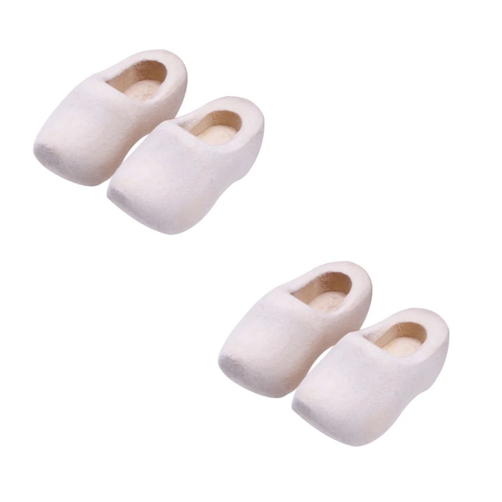 

4 Pcs Unpainted Mini Dutch Wooden Shoes Home Accessories Miniature Clogs Child Ornaments for Kids