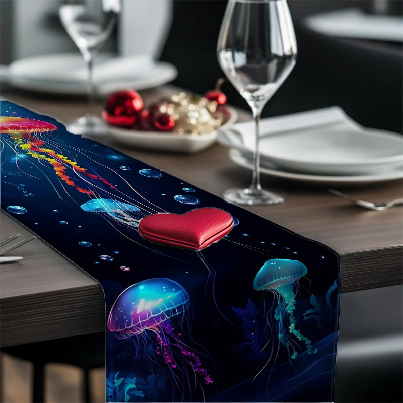 VIKAMA Dreamy Deep Sea Colorful Jellyfish Table Flag Dining Table Decor Countertop Tablecloth for Cabinets Home Decor