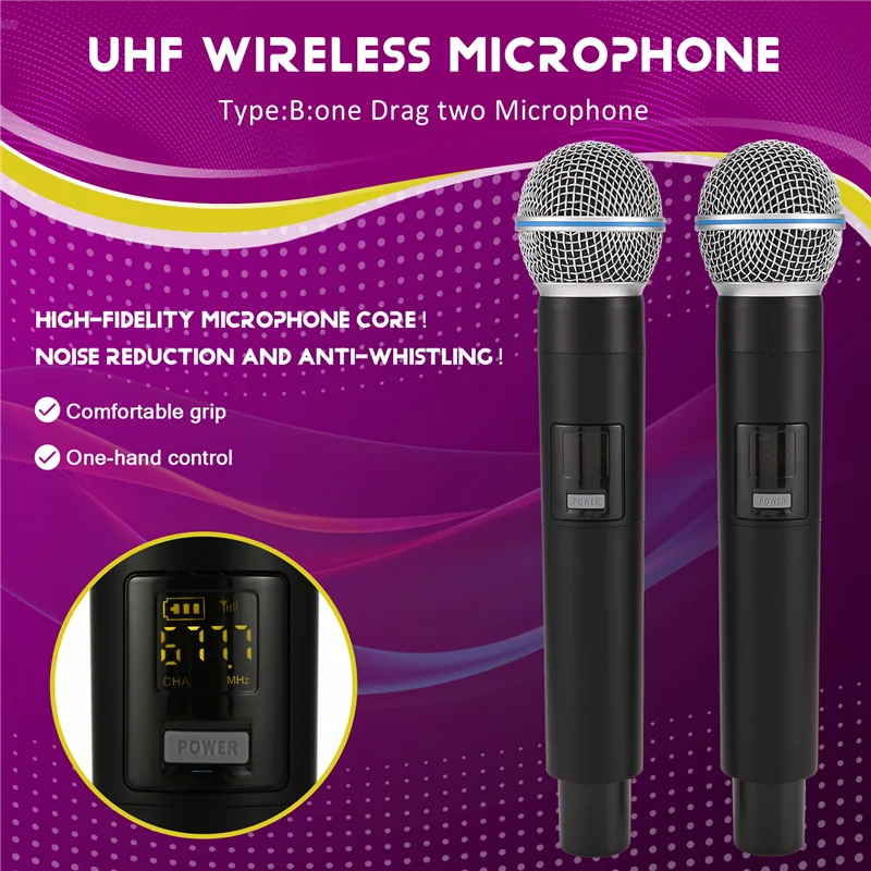 HFES Wireless Handheld Dynamic Microphone Karaoke Mic With Rechargeable Receiver For Wedding Speech Church Club