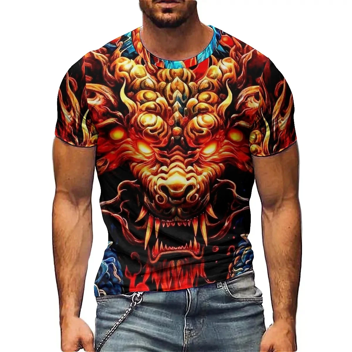 يوان سو فنغ الرجال ثلاثية الأبعاد مطبوعة تي شيرتات قصيرة الاكمام الإبداعية التدرج نسخة فضفاضة تنفس ومريحة النسيج متعة الكرتون