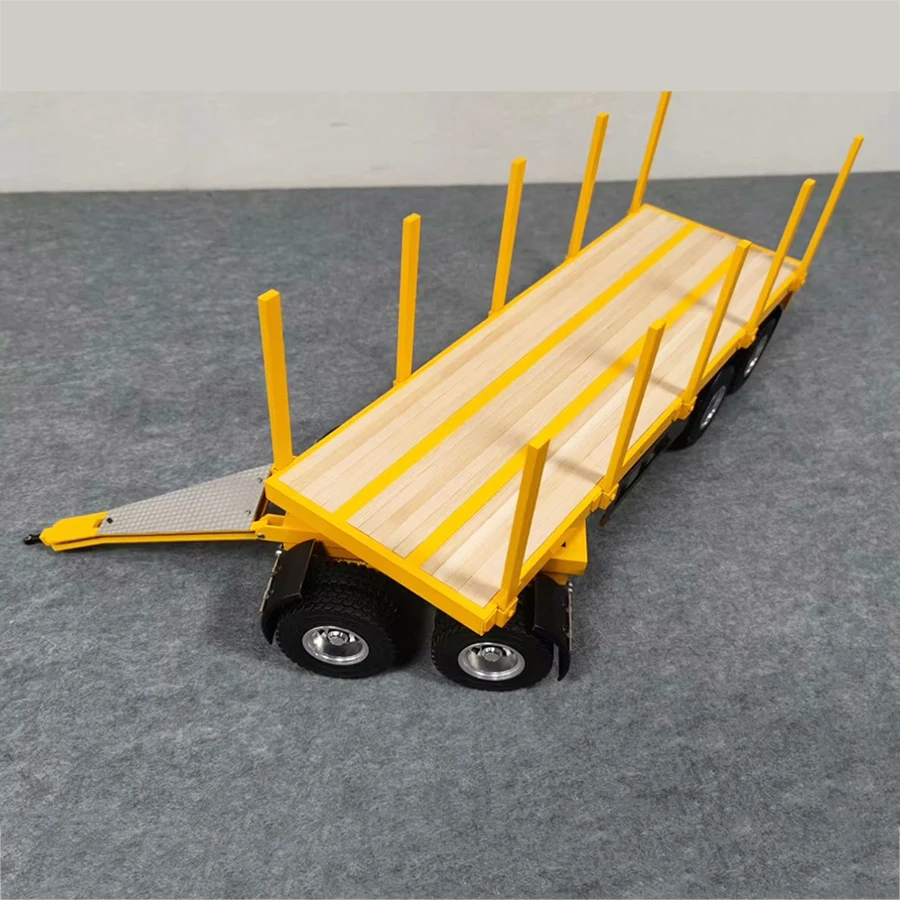 1/14 4 Axle Simulated Wood Trailer Aluminum Alloy Wheel Trailer Model with Spray Paint Detachable 60CM Trailer Customizable