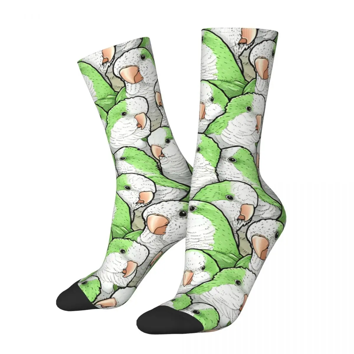 Green Quaker Monk Parakeets Happy Men's Socks Retro Parrot Pet Bird Harajuku Crazy Crew Sock Gift Pattern Printed