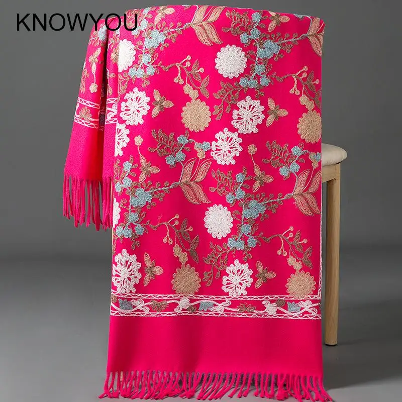 Optique-Pashmina en Cachemire Chaud pour Femme, Foulards à Pompons, Doux, Rond, Châle Long, Voyage, Automne, Hiver, Nouveau