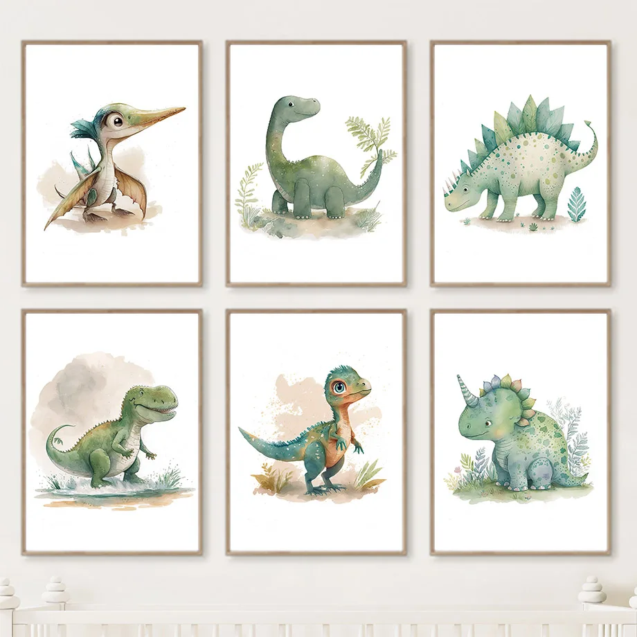 

Kawaii Dinosaur Jungle Baby Shower Canvas Poster - Cartoon Nursery Wall Art Print for Children's Room Decor