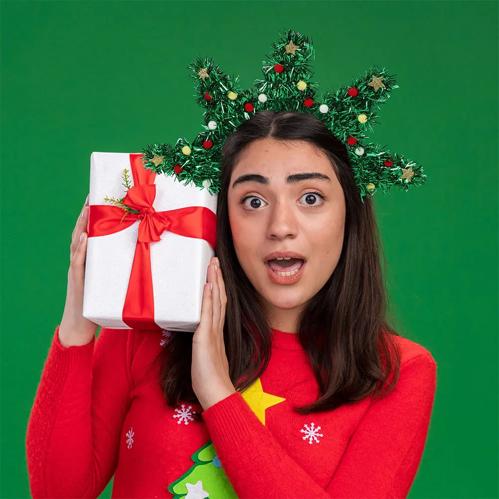 

2Pcs Christmas Tree Headband Glitter Sequin Hair Accessories Festive Holiday Party Wear Women Xmas Celebration Prop