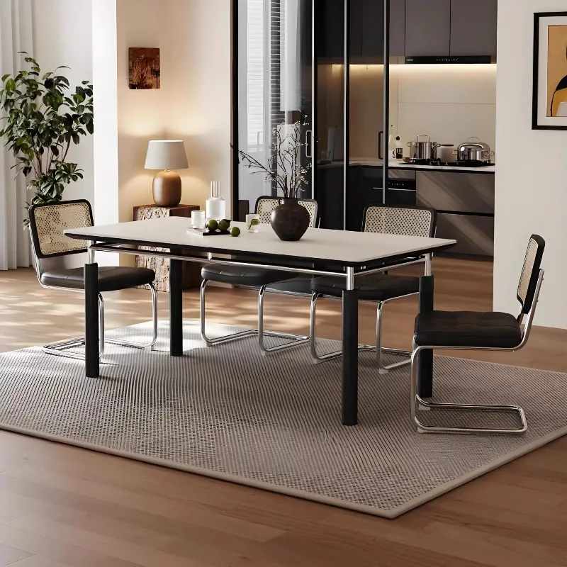 Slate solid wood dining table, rectangular modern simple new pure white household small apartment black dining table