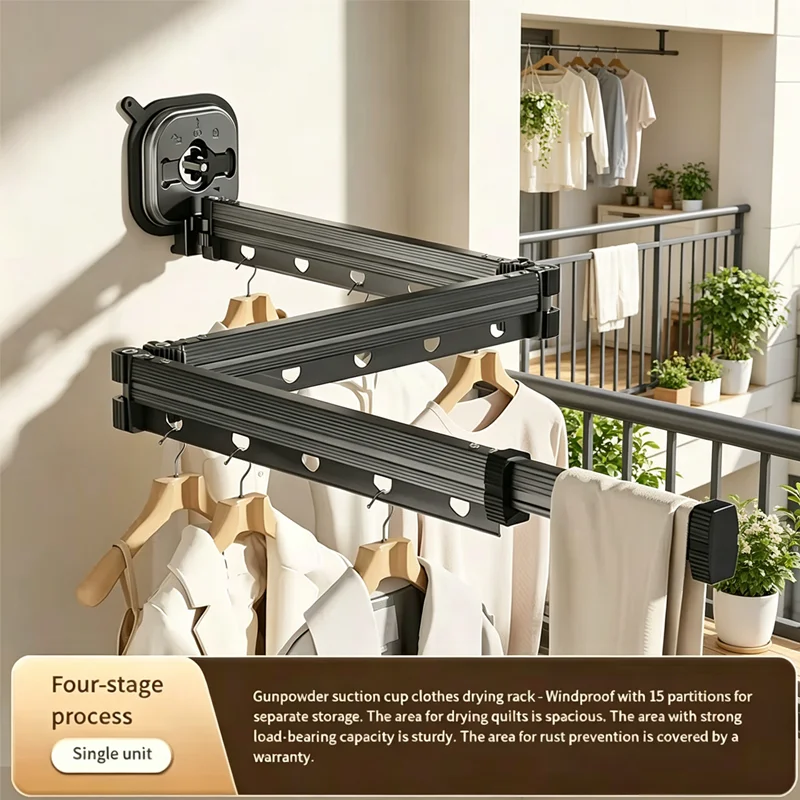 

Sucker Retractable Cloth Drying Rack Collapsible Cloth Hanger Aluminum Wall Mount Indoor Space Saving Home Laundry Drying rack