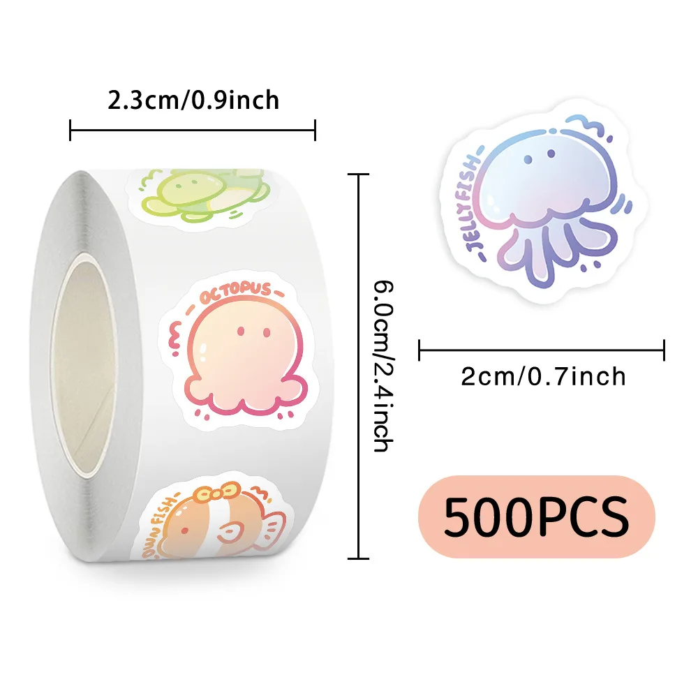 500pcs/Roll Cartoon Funny Marine Animals Roll Stickers Scrapbooking DIY Journal Cute Stationery Sticker Decor School Supplies