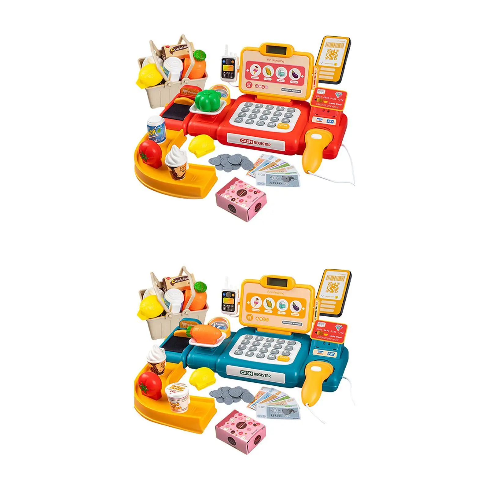 Lebensmittel spielen Geldregister Spielzeug mit Barcode-Scanner Rollenspiel Lebensmittel Supermarkt Kassierer Spielset für Babygeschenke Partybevorzugung