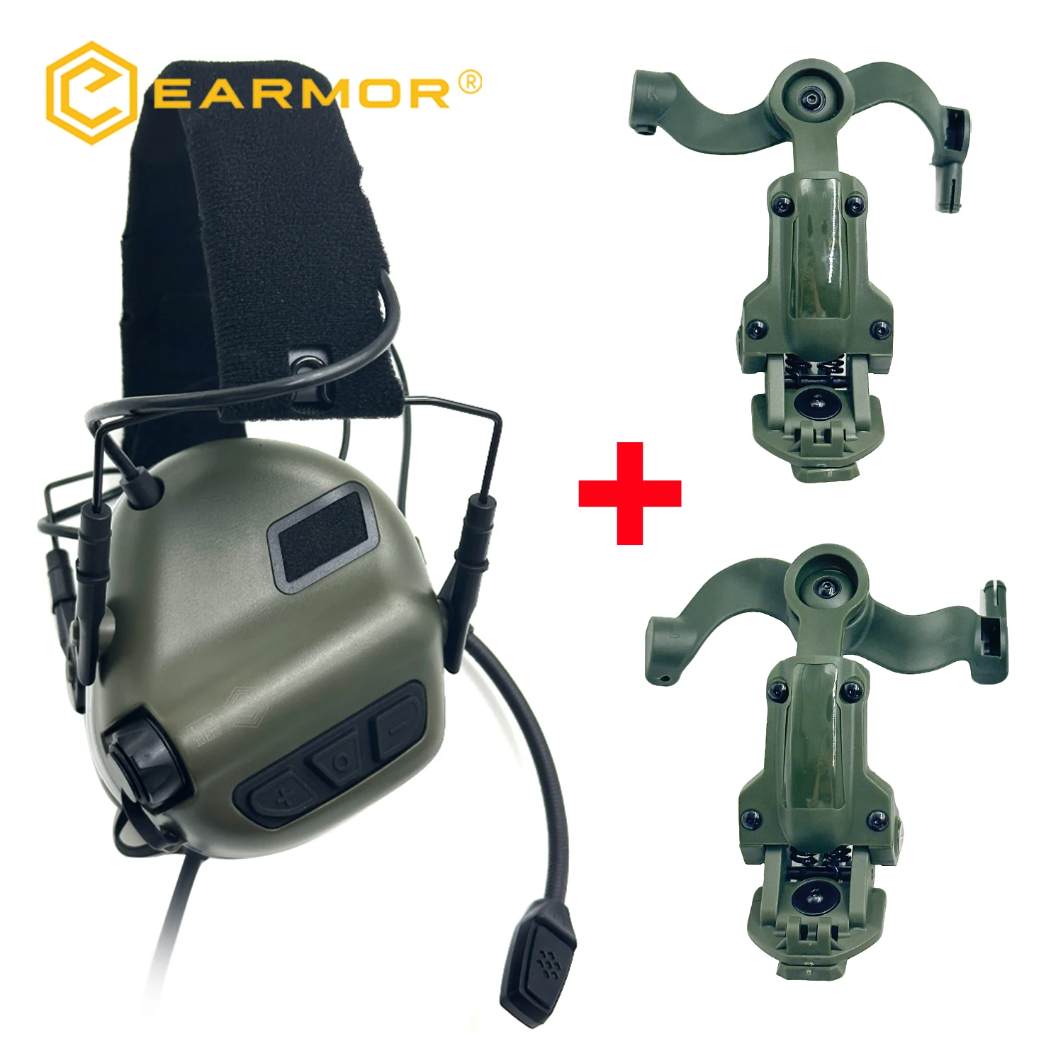 EARMOR Tactical Headset M32 Active Shooting Earmuffs Helmet Headset with Helmet Rail Adapter DIY Helmet Mount Headset