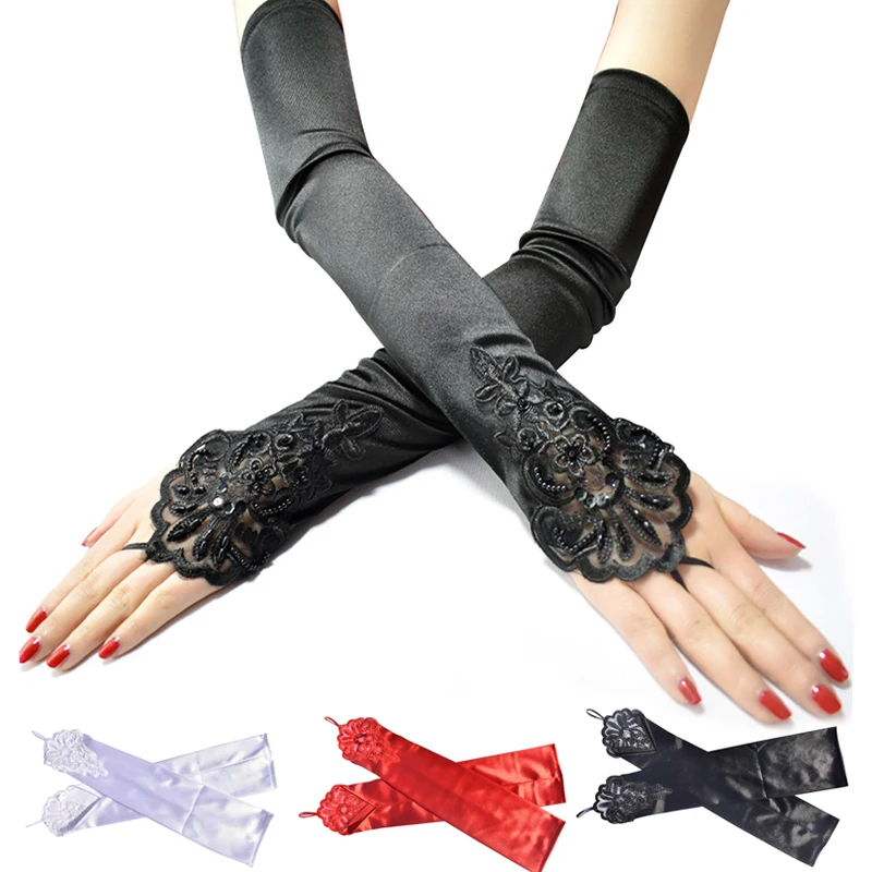 Retro Dance Mittens Etiquette Drive Gloves Women Long Satin Gloves Sexy Black Fingerless Glove Cosplay Party Etiquette Mittens