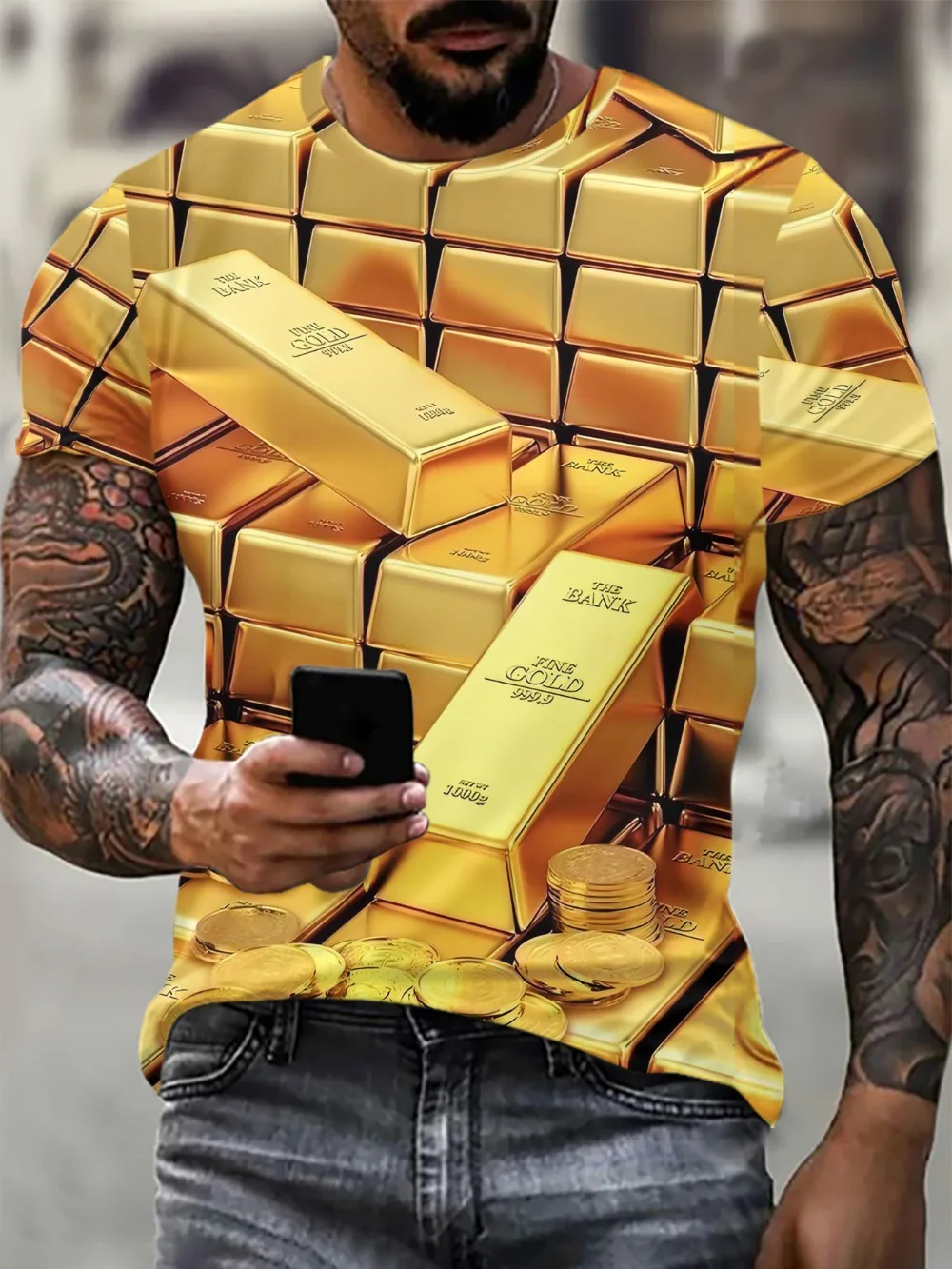 Simulated Gold Brick 3D Print Sport Breath Quick-dry Men's Plus-size T-shirt Outdoor Fashion Street Casual Parent-Child Clothing