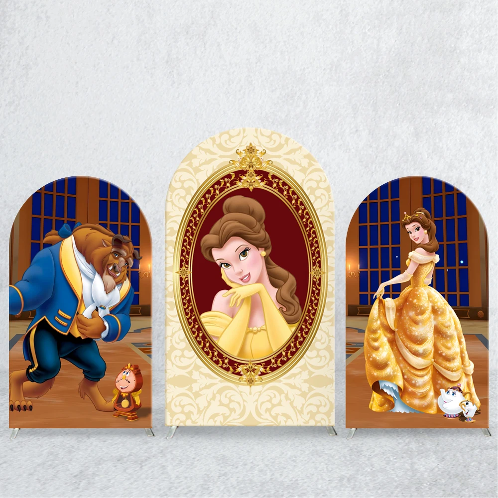TB Disney Princess and Beast Arch Backdrop Cover Spandex customized beauty Belle Theme for Child Birthday Party Background Decor