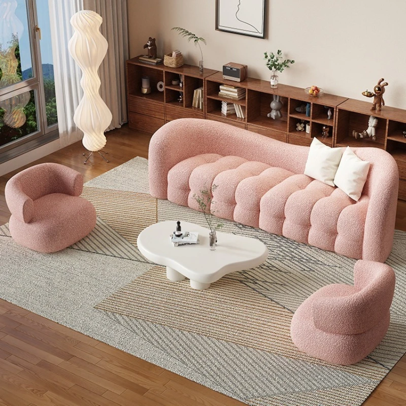 Nordic living room cream style lamb wool fabric sofa Internet celebrity beauty salon clothing store leisure area simple sofa