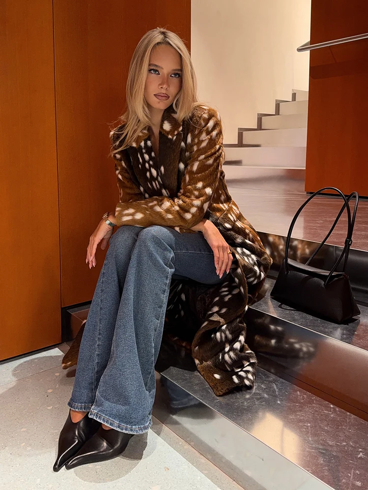 Lässiger, schicker, langer Mantel aus Kunstfell, Vintage-Mode, trendig, klassisch, locker geschnitten, Damen-Oberbekleidung, Herbst, stilvoll, Damen-Streetwear – Detail 6