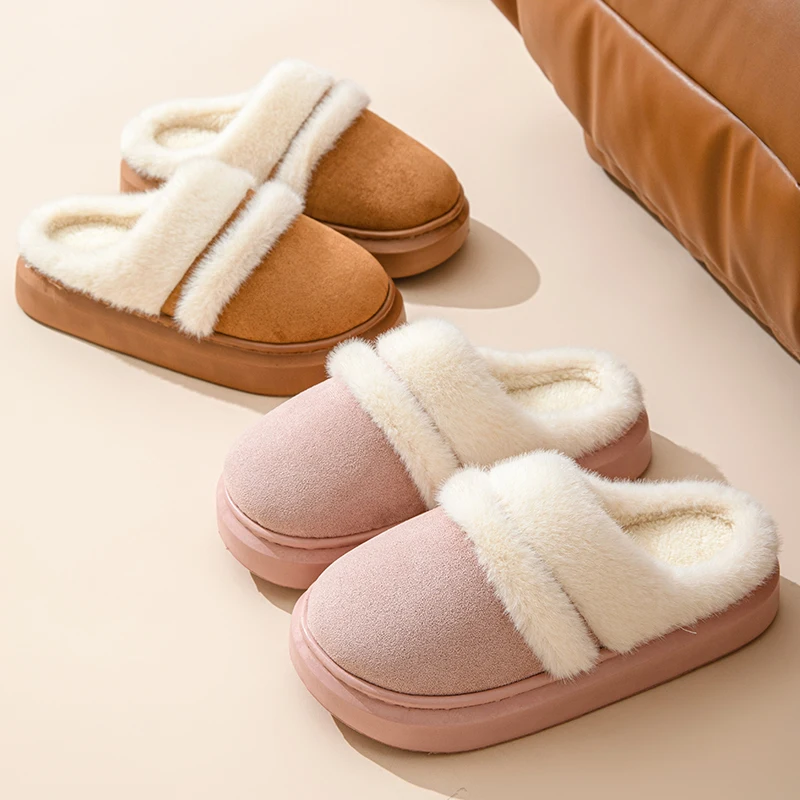 2024 Winter Plush Warm Cotton Shoes Woman Comfort Non Slip Home Slippers Indoor Fashion Fluffy Platform Slippers for Women