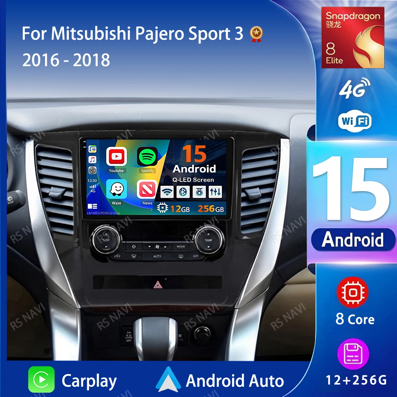 Android 15 For Mitsubishi Pajero Sport 3 2016-2018 2K QLED Android Car Radio Multimedia Video Player AI Voice CarPlay 4G Stereo