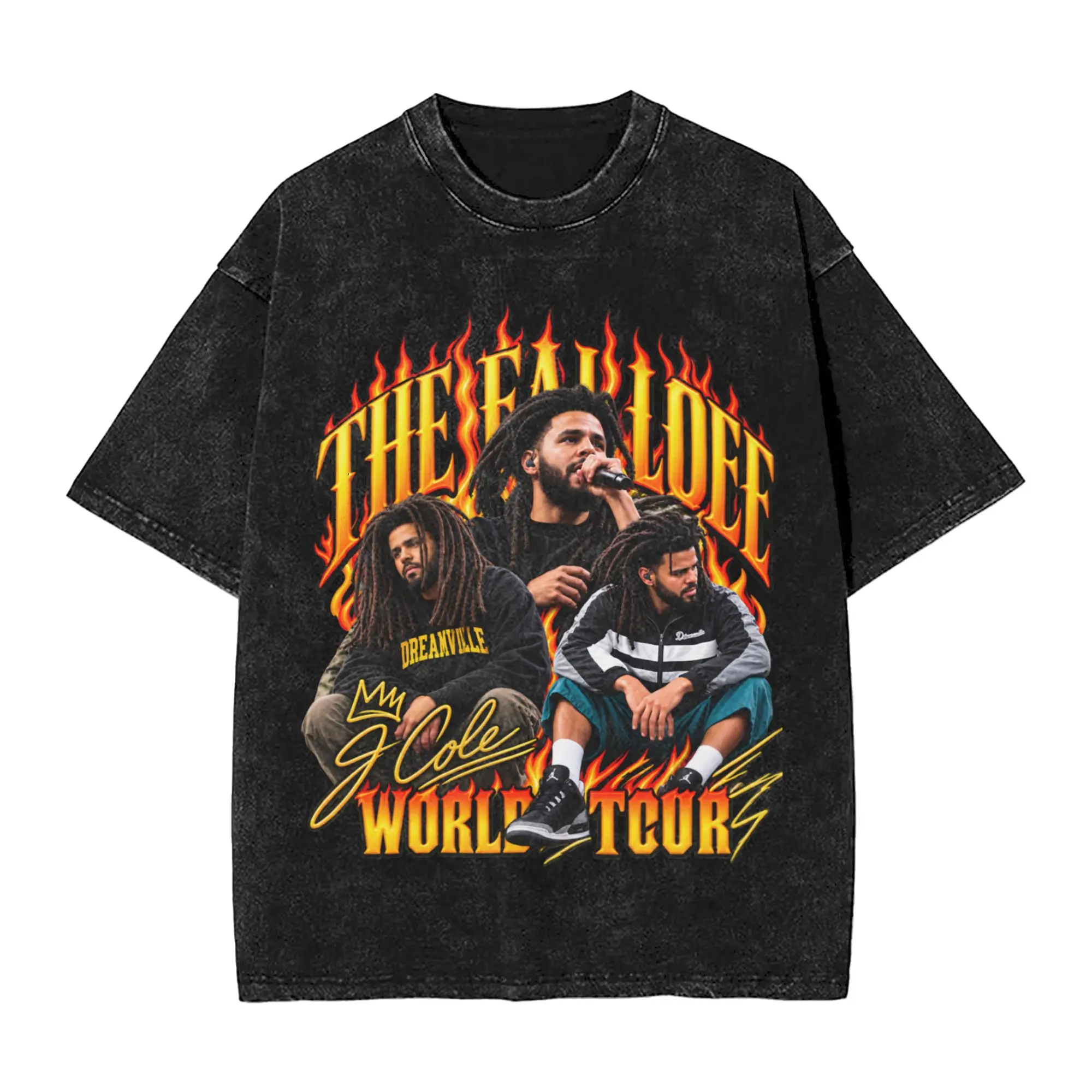 J Cole The Fall Off 2026 Tour T Shirts Hip Hop Washed Short Sleeve High Street T-Shirt  Vintage for Men Women Streetwear