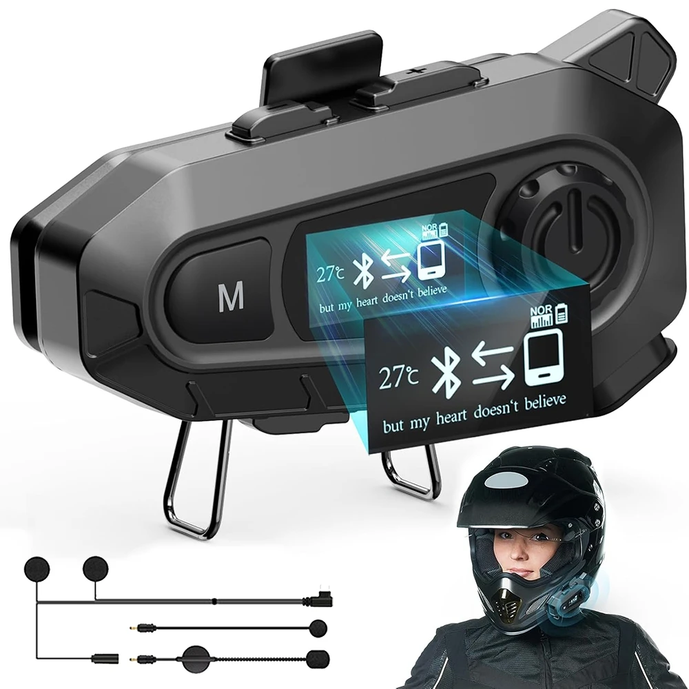 

Motorcycle 5.3 Bluetooth Intercom Helmet Headset Takeaway Headset, for 2 Rider Communicator Moto Waterproof Interphone Earphone