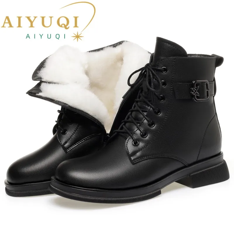 

AIYUQI Women's Winter Boots Natural Wool Warm Shoes 2025 New Genuine Leather Women Biker Boots Large Size Snow Boots Ladies