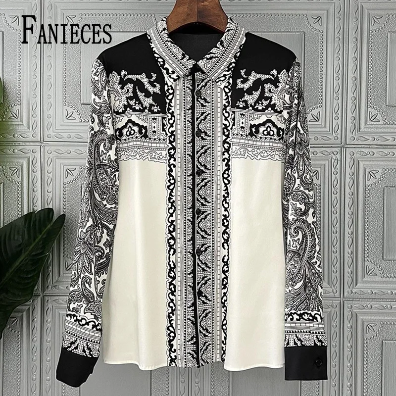 FANIECES S-4XL Spring Silk Shirt Fashion Satin Long Sleeve Blouse Vintage Women\'s Elegant Blouses OL Tops Female Clothing 6830