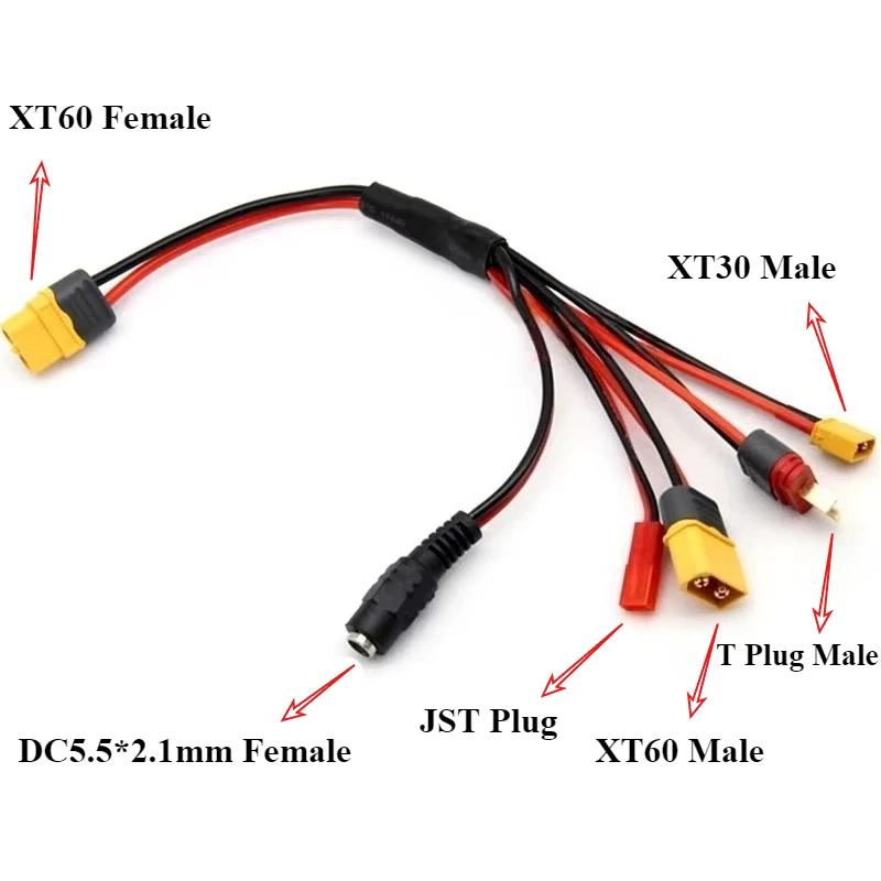 4.0 مللي متر الموز التوصيل إلى XT60 XT30 JST DC5.5 * 2.1 مهايئ شاحن موصل 5 في 1 كابل ل IMAX B6 ISDT شاحن RC FPV سباق الطائرة بدون طيار