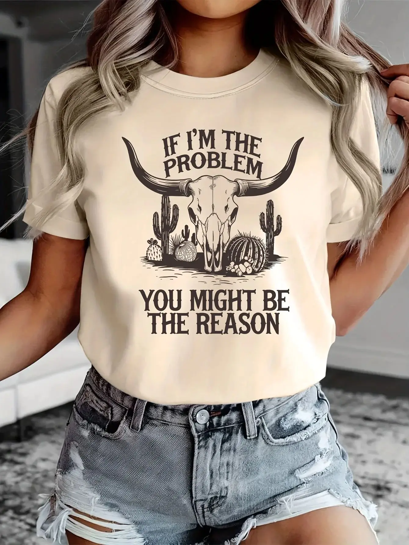 Sassy Cowgirl T Shirts Harajuku Y2k Fashion T-shirt If I'm The Problem Western Graphic Print Tee Casual Loose Streetwear Unisex