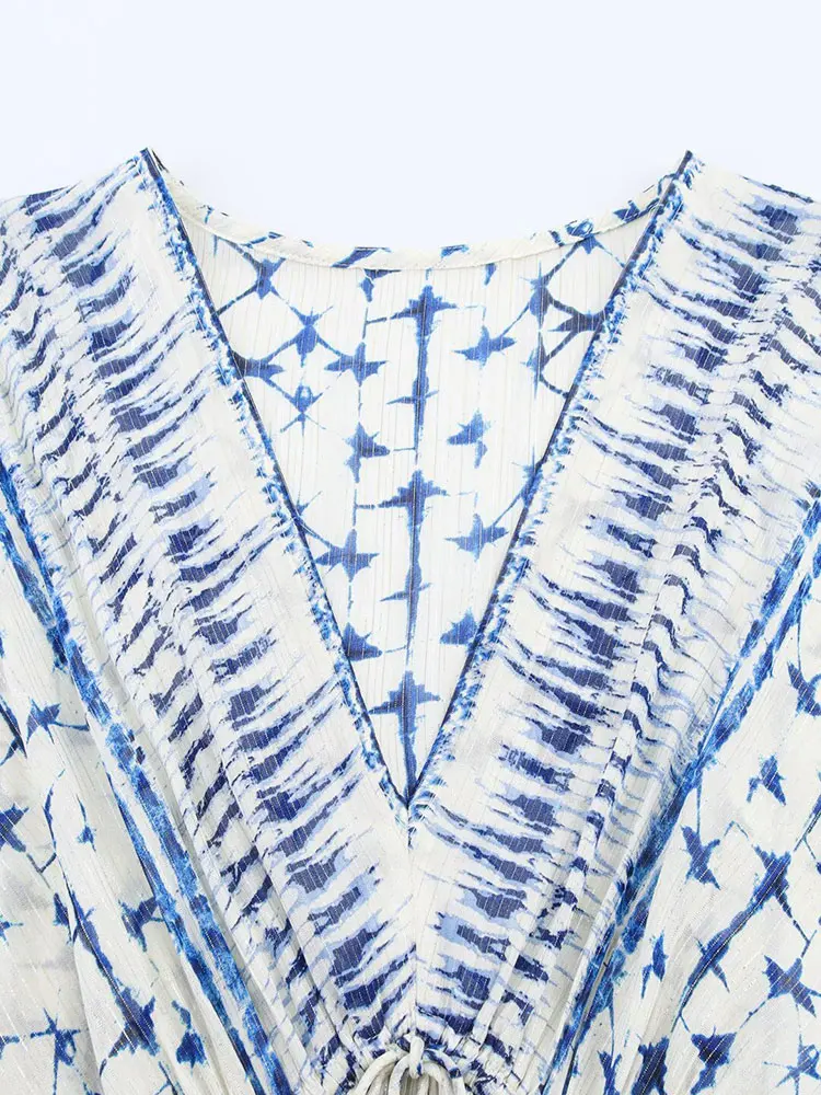 2025 Summer Vintage Casual Chic Women Dress Floral Print V-Neck Long Sleeve Mini Dress New Fashion Holiday Dress