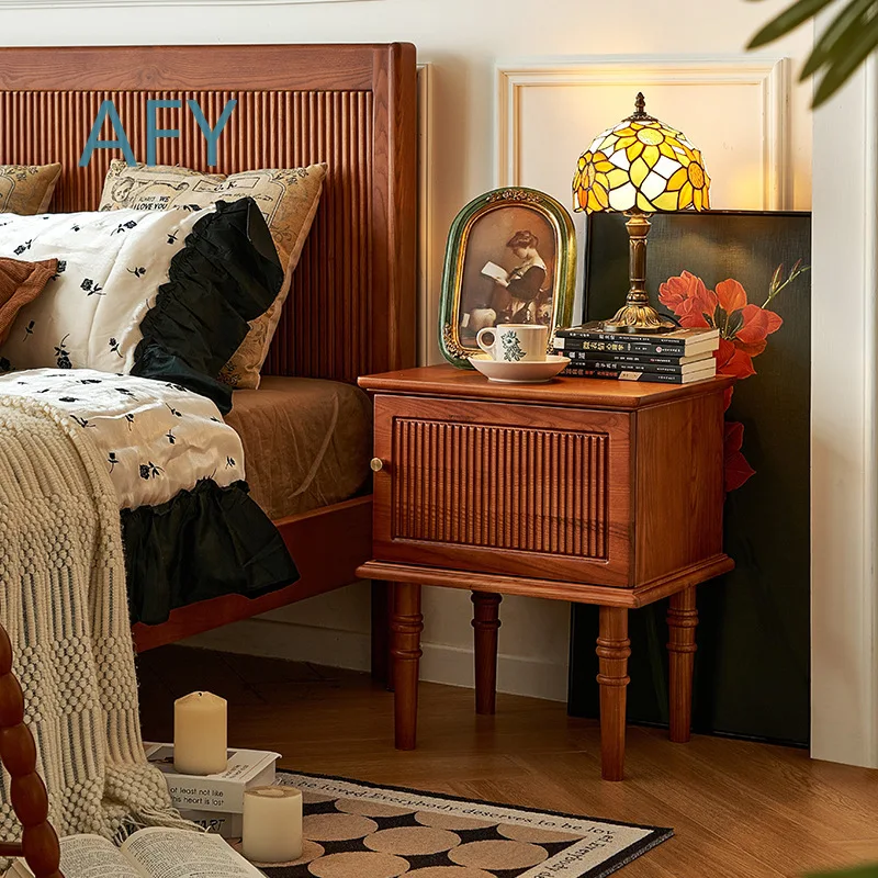 Vintage French Style Bedside Table for Bedroom Storage Small Nightstand for Modern Farmhouse or American Decor Minimalist