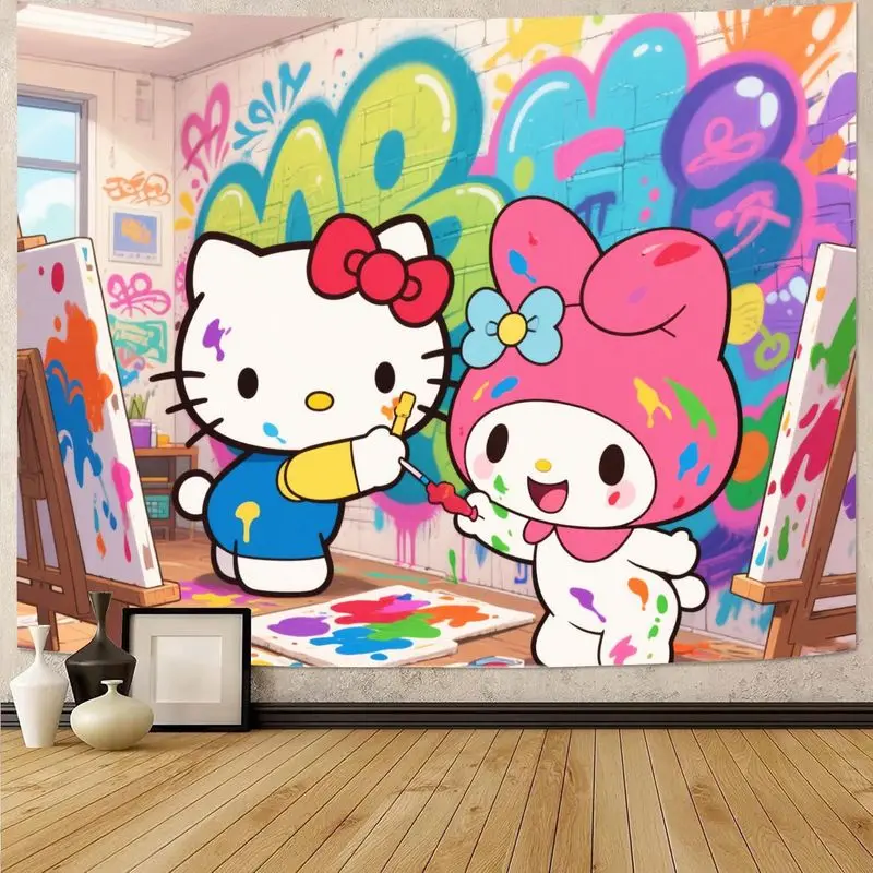 

1 шт. Sanrio Hello Kitty My Melody грязная картина граффити гобелен, кавайные красочные настенные рисунки из полиэстера для спальни, декора в общежитии Gif