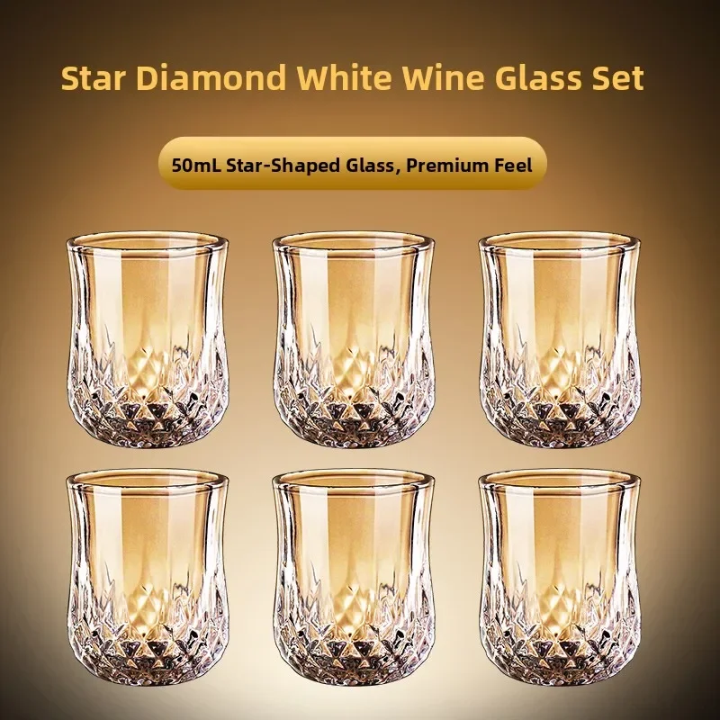 Luxury Home Use 50ml Diamond Design Glass White Wine Cup Whiskey Cup Small Premium Quality Liquor Cup with Pouring Set