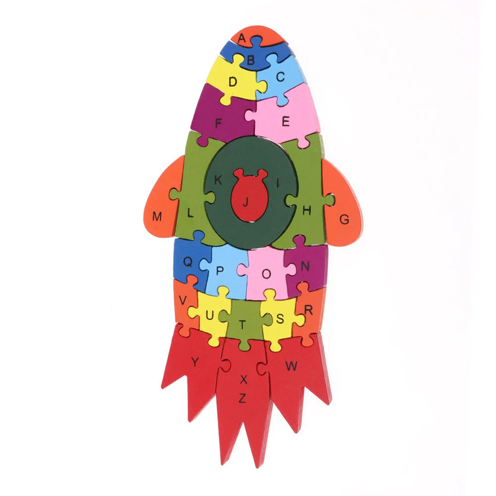 Wooden 26 English Alphabet Rocket Design Logic Game Fine Motor Skills Development Kids Learning Activity Jigsaw