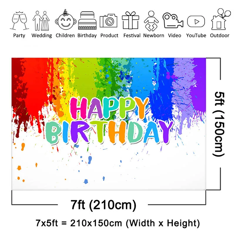 Mocsicka วันเกิด Rainbow Party Graffiti พื้นหลังเด็กภาพสตูดิโอ Props ตกแต่งแบนเนอร์