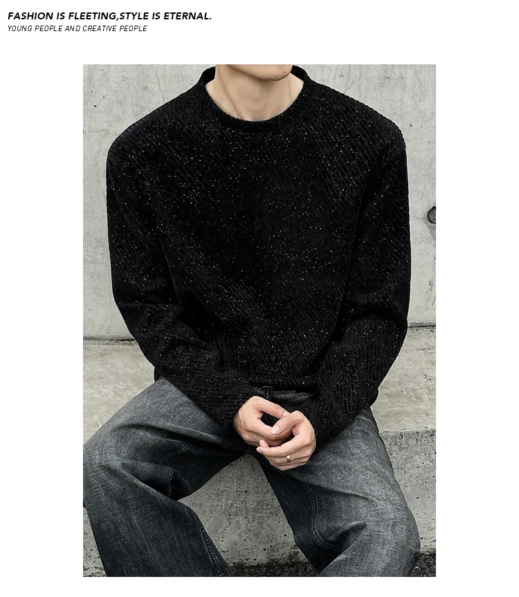 Herren-Sweatshirt mit Rundhalsausschnitt und langen Ärmeln, diagonal gestreift, Jacquard-Webung, entspannt geschnitten, oversized, für lässige Herbstoutfits. – Detail 20