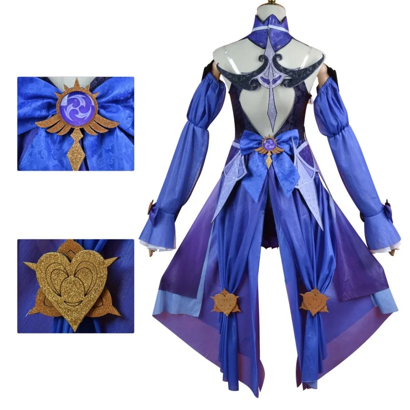 Jeu Genshin Impact Fischl Cosplay Costume pour femme, perruque, chaussures, uniforme de fête d'Halloween, performance sur scène, robe, accessoires pour filles