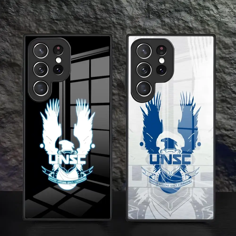 Чехол для телефона Halo UNSC для Samsung S25 S24 FE S23 S22 S21 Plus S20 Ultra Note20Ultra, черный стеклянный чехол