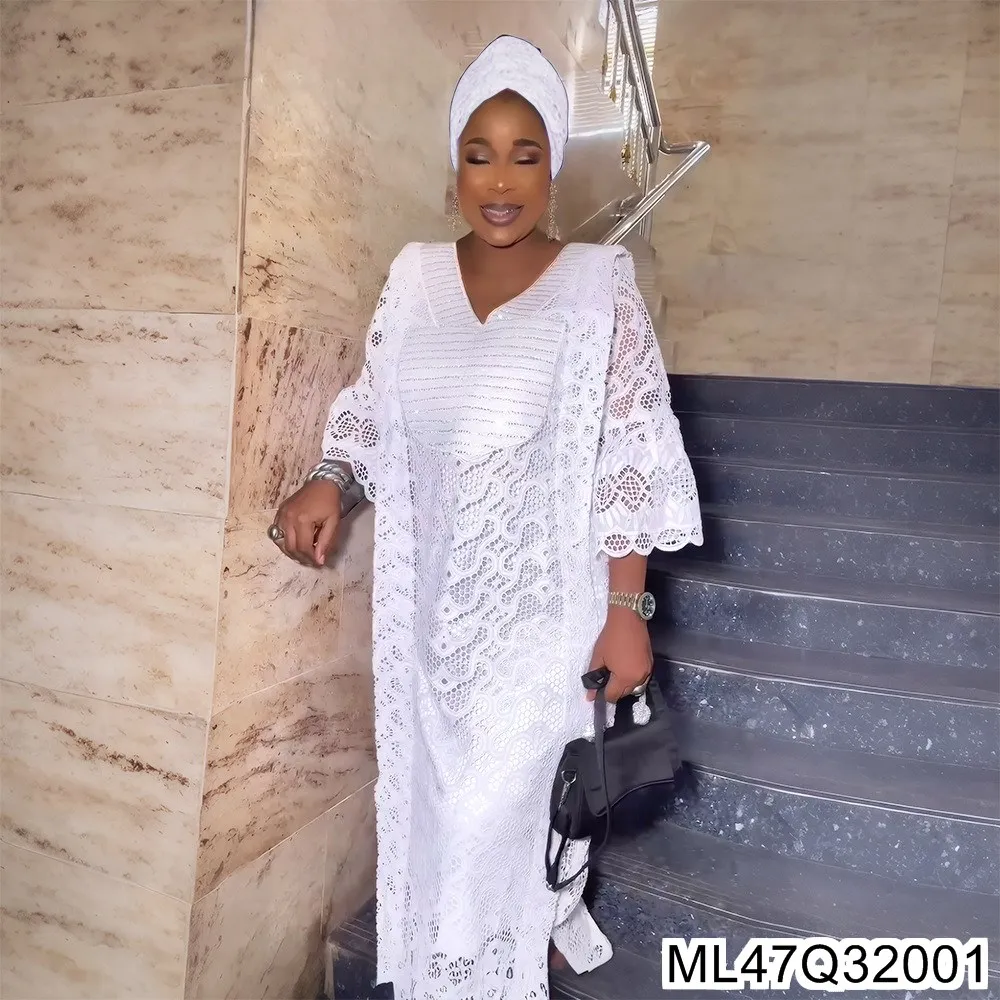 

2025 New Middle Eastern Muslim White Dress, Fashionable Casual Women's Wear, Plus-size Loose Robe ML47Q320