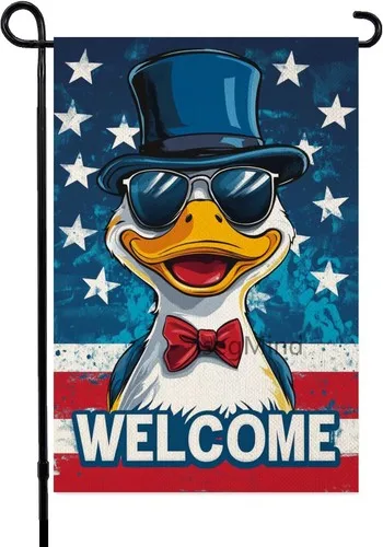 Patriotic Garden Flag 4th of July Duck Garden Flag Double Sided, 12x18 Inch XXQ