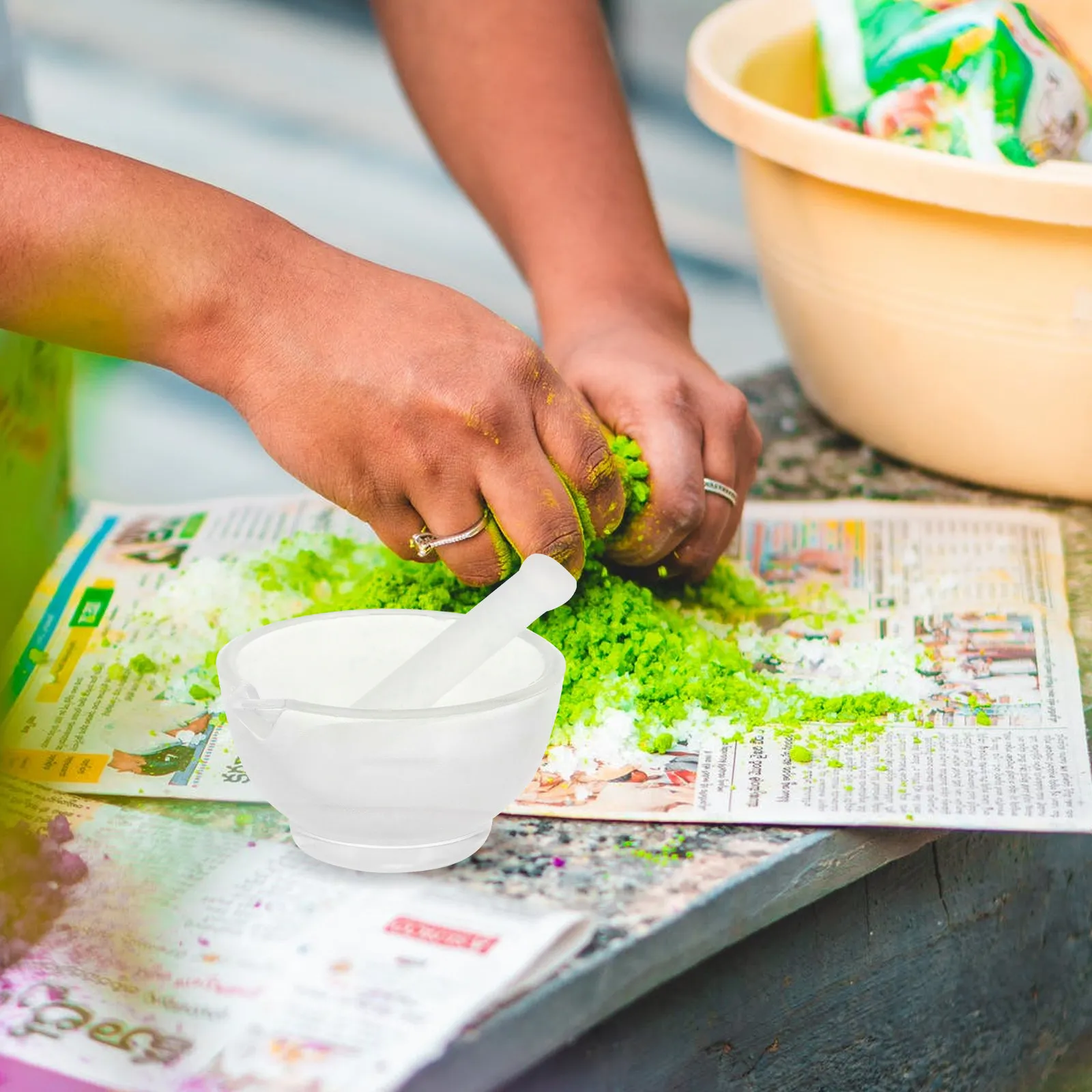 Juego de Mortero de Vidrio Profesional con Pilón, Triturador Rápido de Especias para Cocina y Laboratorio, Tazón para Moler Ajo, Utensilios Multifuncionales