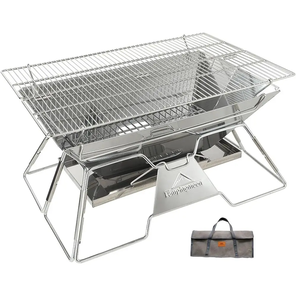 

Portable Large Fire Pit BBQ Grill, Stainless Steel Collapsible Wood Burning Charcoal Grill for Outdoor Cooking, RV Camping, 20x1