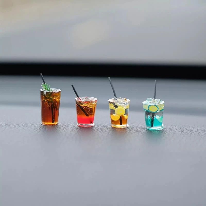 4 Pcs Cute Mini Drinks Car Rearview Mirror Dashboard Decor
