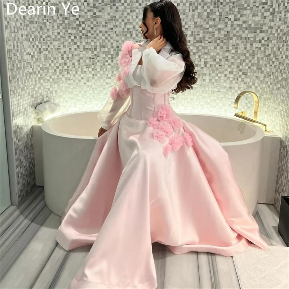 

Customized Evening Gown Formal Dearin Square Collar Ball Floor Length Skirts Draped Tulle Applique Flower Bespoke Occasion Dress