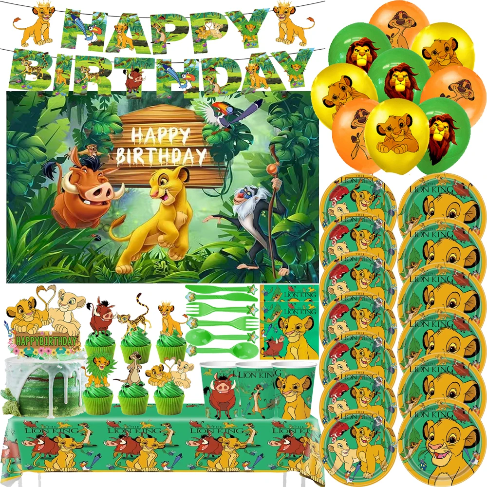 

Disney Lion King Boy Birthday Party Supplies Disposable Tableware Plate Cup Banner Balloons For Kild Birthday Party Decorations