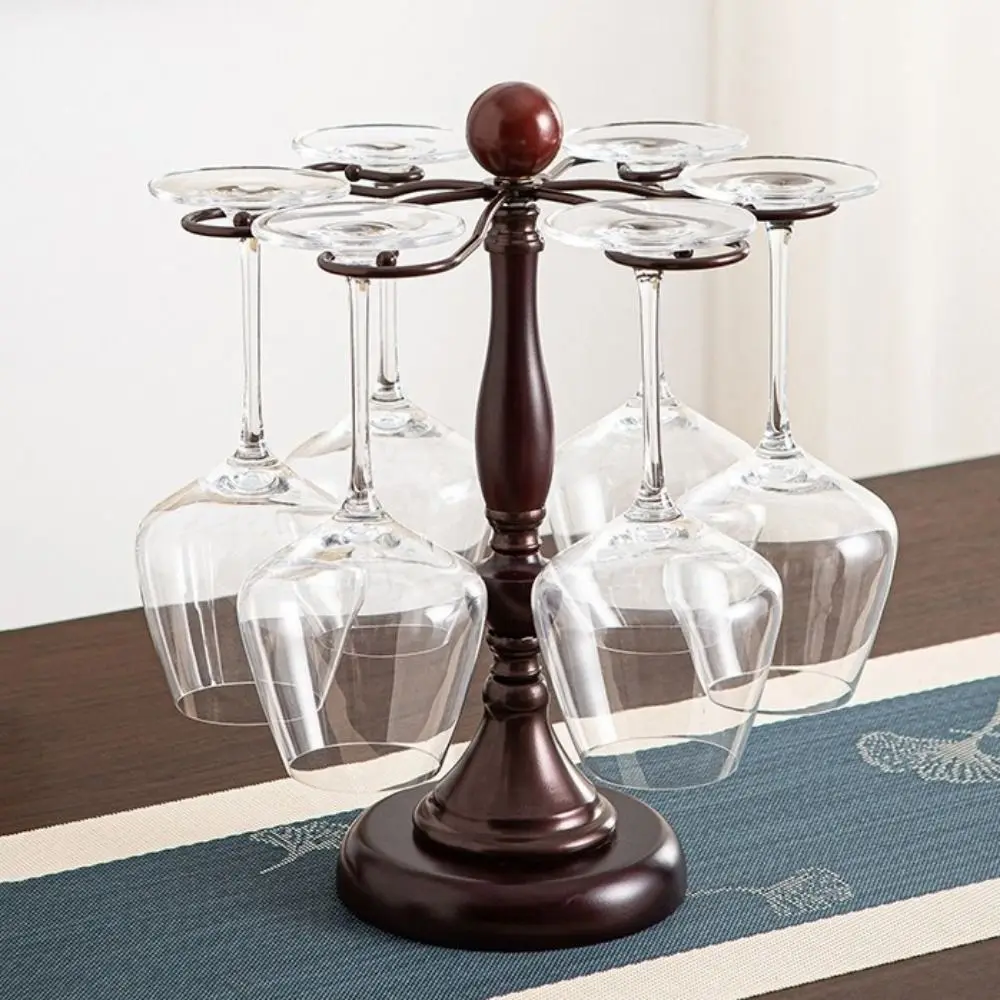 

Wooden 6 Bottles Wine Glass Rack Large Capacity Freestanding Glasses Wine Racks Space Saving Upside Down Wine Glass Holder