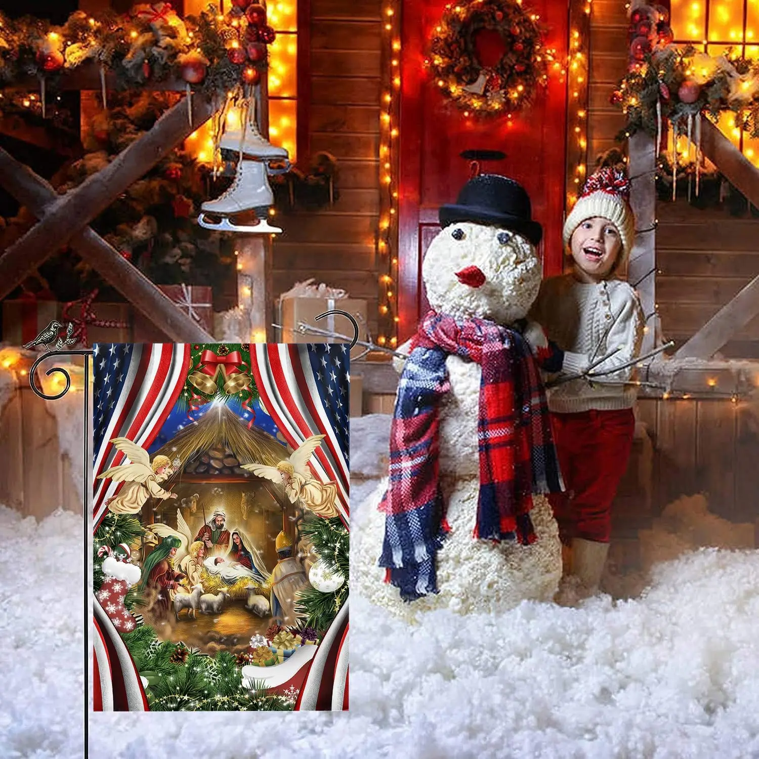 DECORLUXES Bandiera della presepe cristiana, bandiere natalizie cristiane americane, bandiera cristiana bifacciale Decorazioni per interni ed esterni F