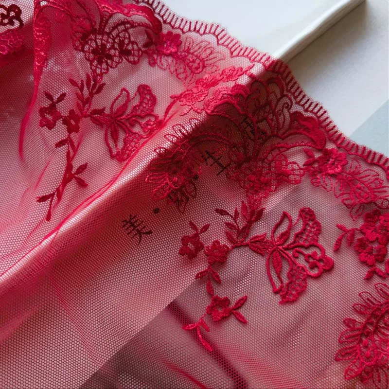 16Yards Red Pink Embroidery Lace Trim Skirt Hem Underwear Sewing Craft DIY Apparel Floral Fabric Lace Lingerie