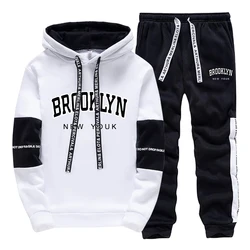 Brooklyn American Sweatshirt 2pcs Set Mens Casual Sports Hooded Jogging Suit Autumn Winter High Quality Hoodies and Sweatpants