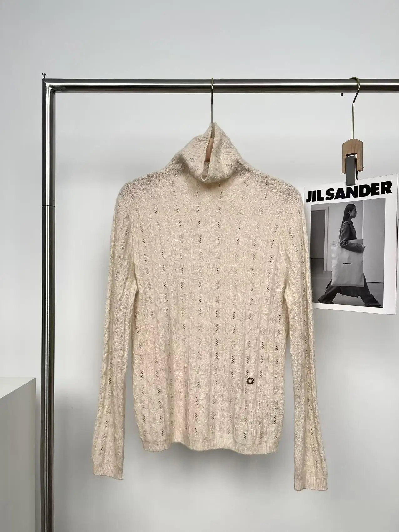 

Высококачественный кашемировый свитер с высоким воротником из бисера, женский элегантный облегающий базовый свитер