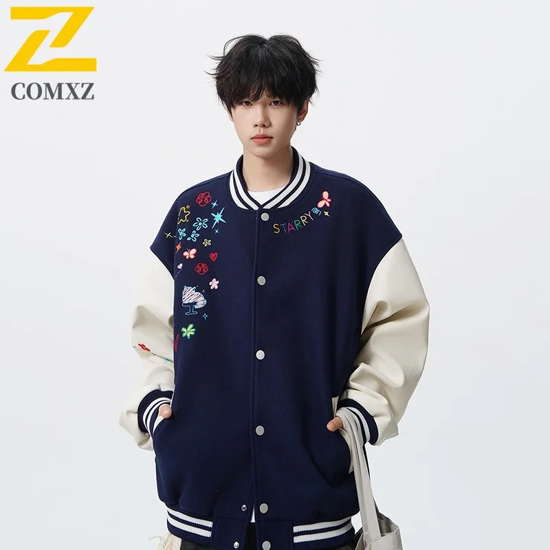 

COMXZ 2025 New Baseball Jacket Men Spring Autumn Fashion Loose Versatile Clothes Ins Hong Kong Style Casual Couple Coat Hot Sale